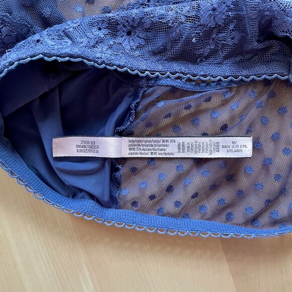 Victoria's Secret Blue Sheer Polka Dot Floral Mesh Racerback Bralette Bra sz Med - Picture 4 of 5
